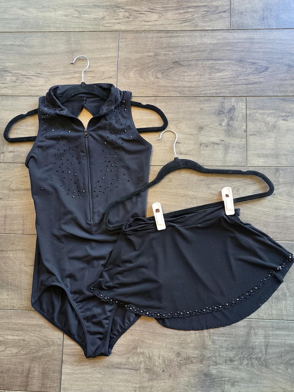 Jazz Dance Costume - Black Sleeveless Dance Leotard with Skirt Embellished (MA)
